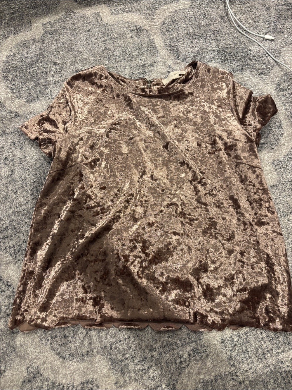 Crushed Velvet Short Sleeve Tee in Brown